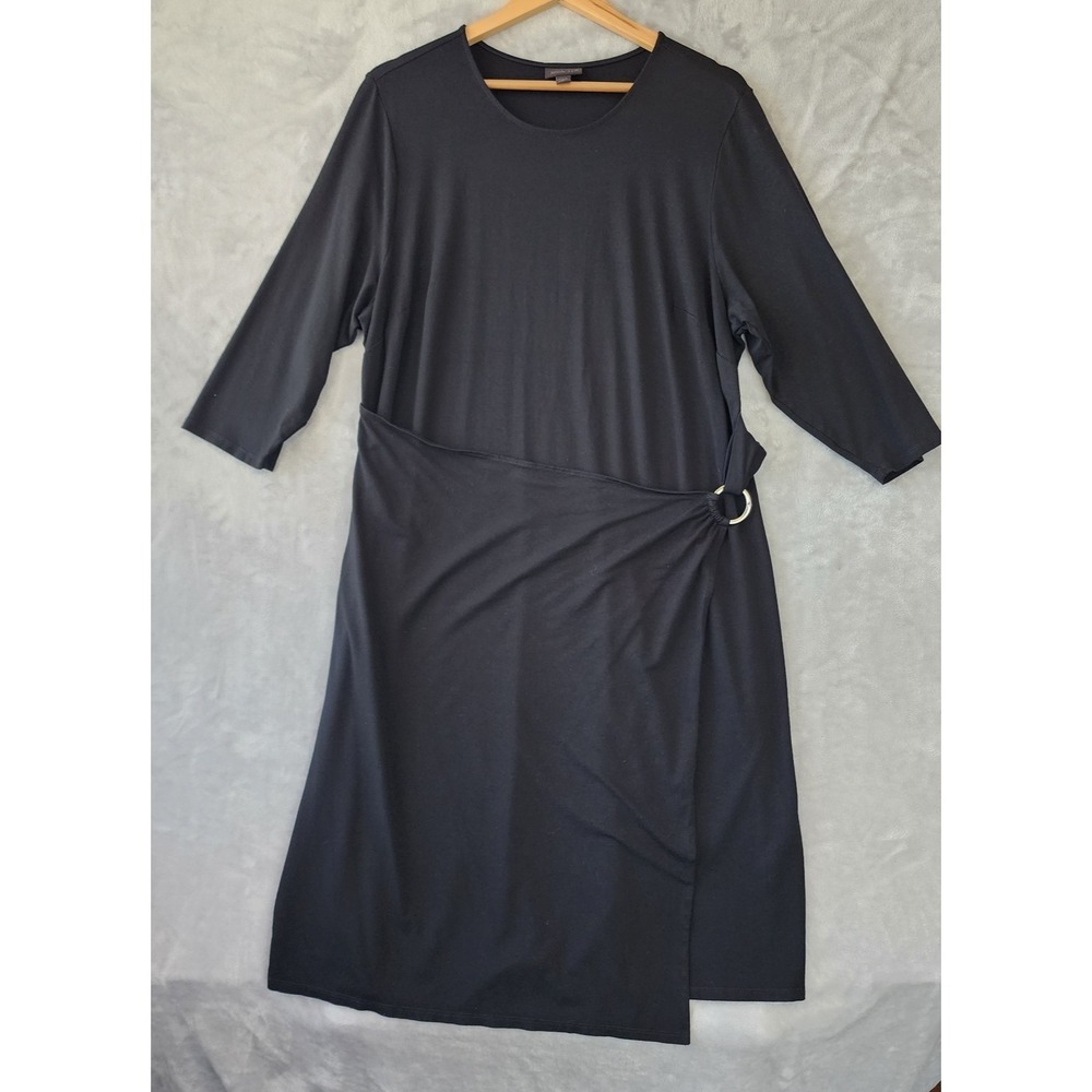 J. Jill Dress Womens Size 2X Black Wearever Collection Faux Wrap Ring Stretch